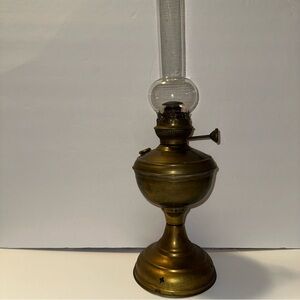 Antique Russian Brass Oil Lamp with Chimney